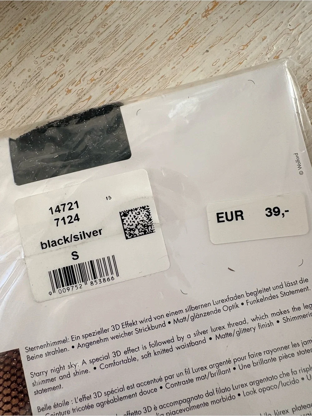 NWT Wolford Night Sparkle Tights Black/Silver Size S